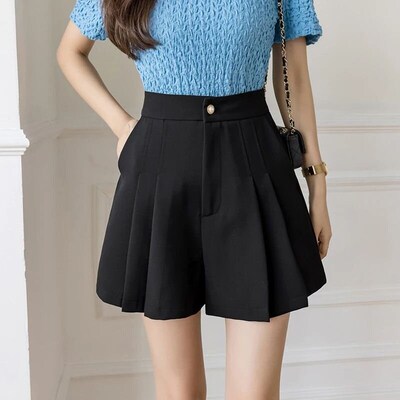 New Fashion High Waist A-line Pleated Shorts Skirts Women Su