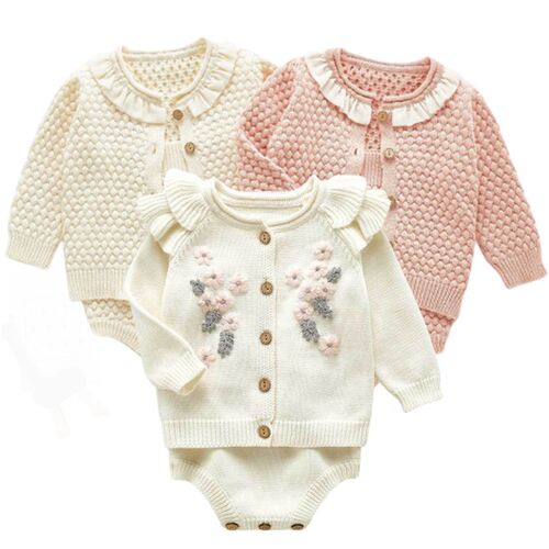 Children Baby Clohting Knit Set Autumn Embroidery Flowers Se