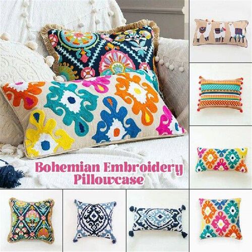 Bohemian Tassel Pillowcase Cotton Vintage Decor Embroidery