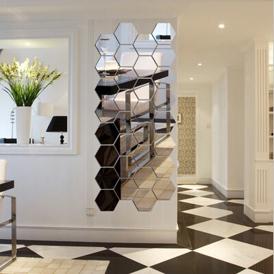 Diamond Mirror Wall Stickers Home Decor 3D DIY Self adhesiv