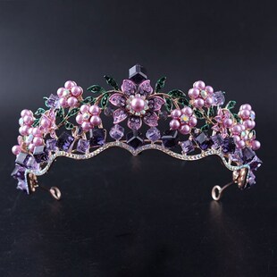 Luxury Baroque Purple Crystal Pearl Bridal Crown Tiara Magni