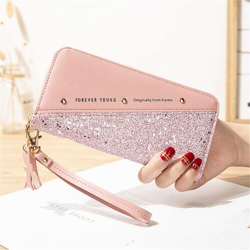 Fashion Womens Sequins Patchwork Glitter Letter Wallets Fem