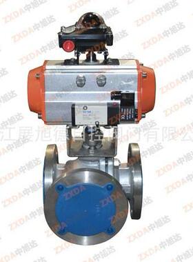 Q644F/Q645F气动三通球阀,WCB/304/316气动三通球阀不锈钢