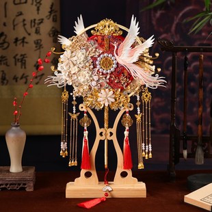 面色团扇新娘结婚diy材料包中式秀禾服刺绣手工成品婚礼喜扇