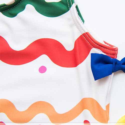 1-8 Years Old Bow Wavy Striped Childrens Swimsuit One-piece