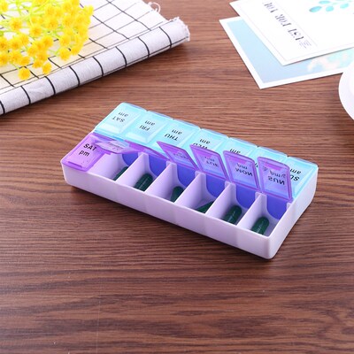 14 Grids Weekly Pill Case 7 Days Medicine Box Tablet Dispens