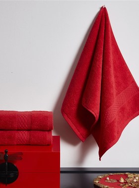 【DYU/大聿】全棉结婚红色陪嫁毛巾1对 中式复古婚庆回礼不掉色