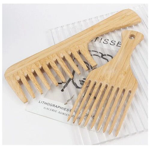 3Pc Natural Bamboo Wooden Hair Comb Anti-Static Afro Fork Co