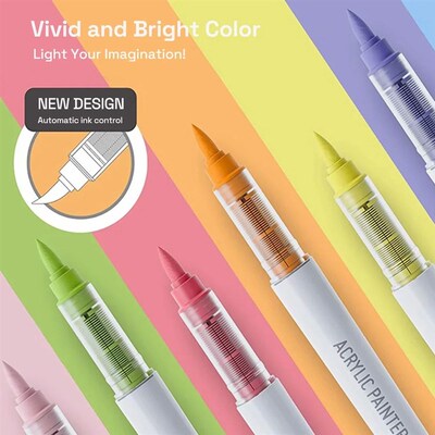 Automatic Ink Control Acrylic Paint Markers, 9 pcs Brush Tip