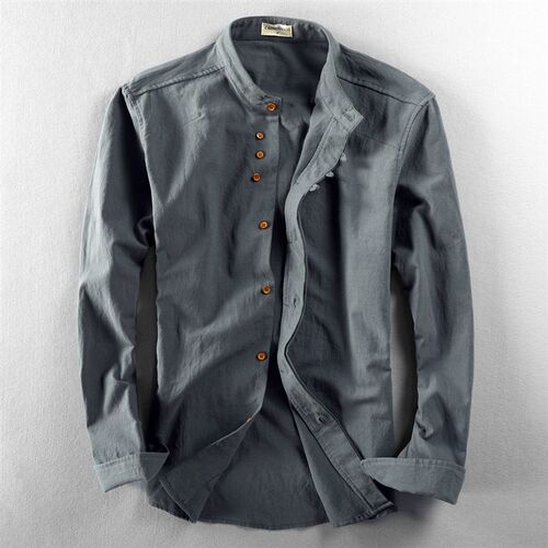 Mens Casual Linen Retro Chinese Style Thin Stand llar Slim