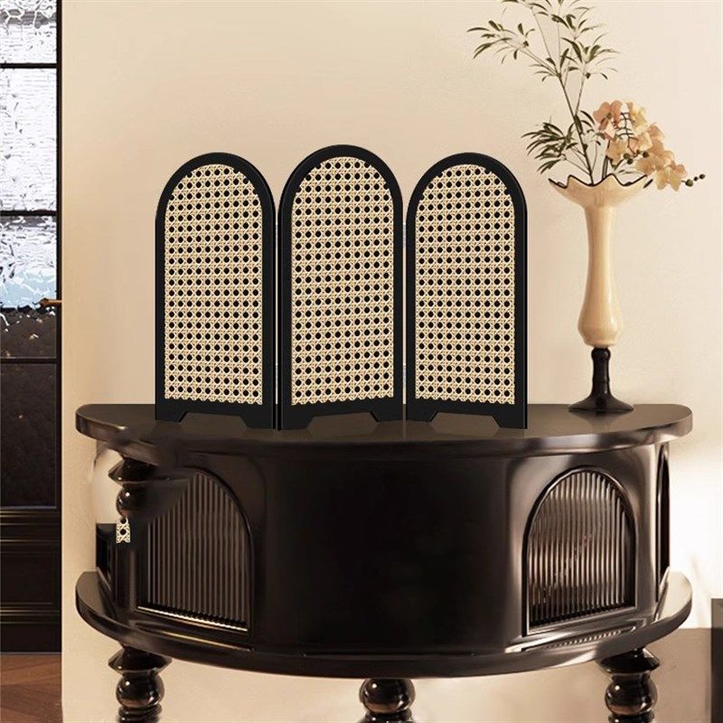 侘寂中古风屏风桌面摆件入户玄关边柜创意装饰品高级感电视柜摆画