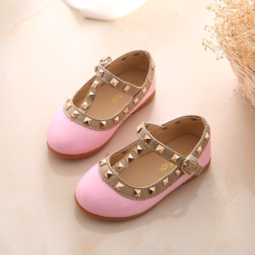 New Girls Sandals Rivets Single Shoes Kids Leather Shoes chi
