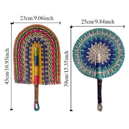 Colorful Striped Patterns Seagrass Woven Fan Bohemian