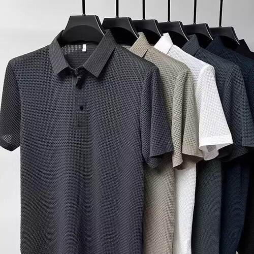 Light Mature Style Thin Ice Silk Mens Lapel Short-sleeved S