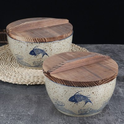 中式创意陶瓷大号碗带盖钵钵鸡大碗冷吃串串展示盆家用和面盆复古