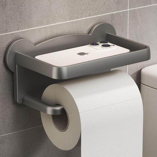 Wall-mounted toilet paper holder and storage shelf, no drill