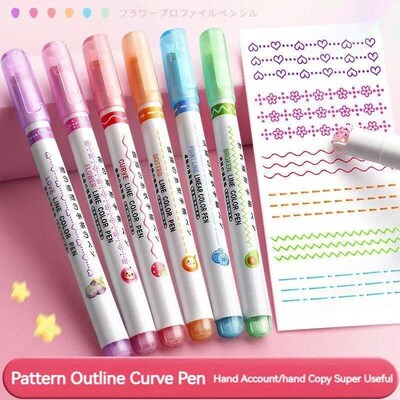 6Pcs/Set Flower Line Shape Highlighter Pen Roller Tip Curve