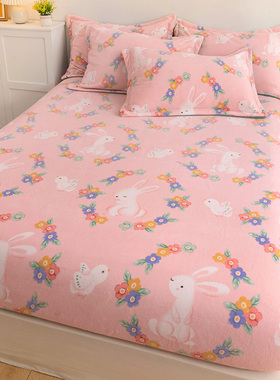 床笠卡通儿童珊瑚绒床罩冬90x0x0x190x1x1x220