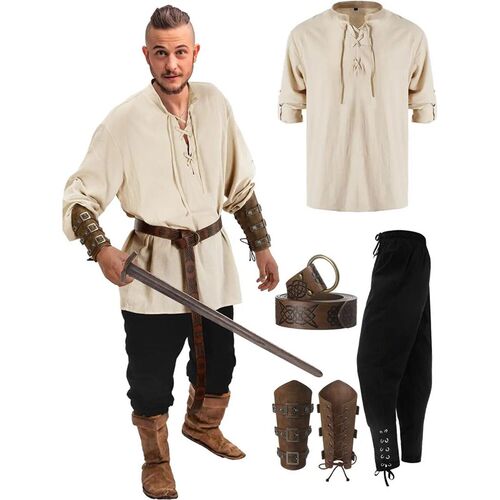 Jiuguva 4 Pc Halloween Men Renaiance Cotume Set Medieval Pi
