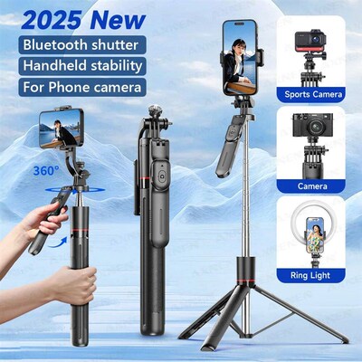 F16 Selfie  Tripod with 1708mm Long 8-Section Pole, Bluetoot
