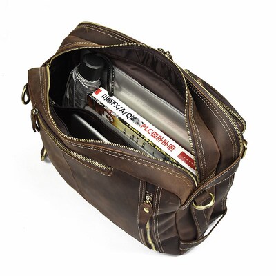 Mens Crazy horse leather briefcase with double PC pocket G