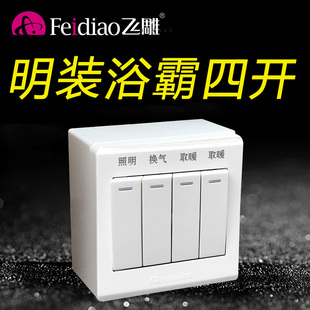 飞雕明装浴霸四开开关卫生间浴室开关通用单控四控面板8型原装