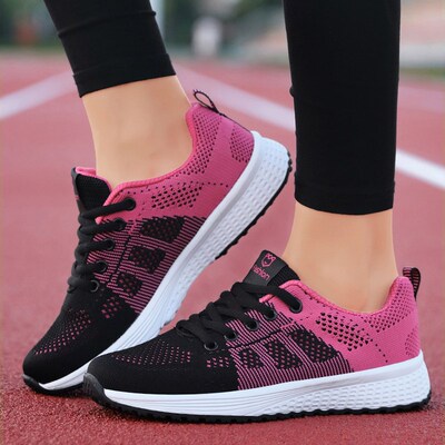 Women Casual Shoes Breathable Walking Mesh Lace Up Flat Shoe