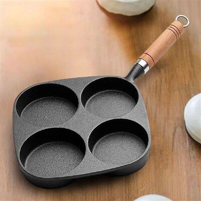 4-Cup Cast Iron Egg Frying Pan Non Stick Crepe Pan Omelette