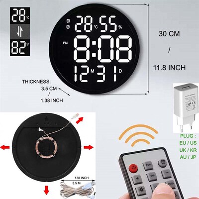 12 inch Silent Led Wall Clock Alarm with Calendar,Smart Brig