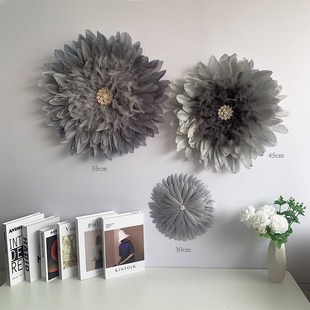 侘寂风仿古墙面装饰棚顶装饰挂件卧室床头挂饰羽毛花朵美睫店背景