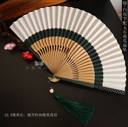 月亮扇高档7寸女扇男扇复古风折扇棉麻节布扇夏季日用扇礼品扇