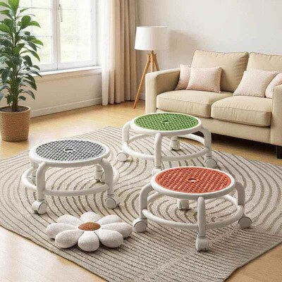 Swivel Rolling Stool Round Low Small Grey Universal Wheel