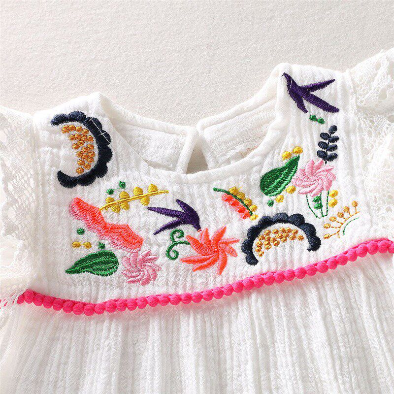 Infant Baby Girls Cotton Linen Dresses Pleated Short Sleeve图片