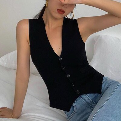 V-neck Vest Women Solid Streetwear Summer Outwear All-match