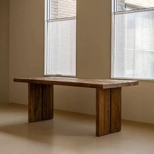 侘寂风旧木色老榆木原木餐桌办公桌复古风实木茶桌工作台客厅桌子