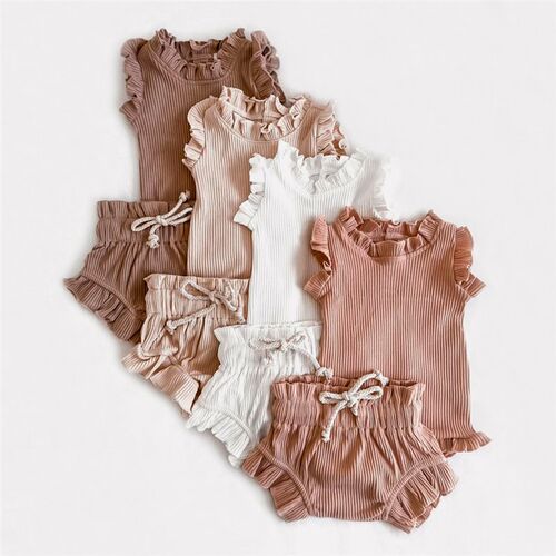 2Pcs Infant Baby Girl Clothes Set Cotton Ruffle Newborn Girl