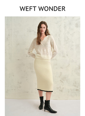 WEFT WONDER 2026年早春新款V领镂空钩花长袖上衣