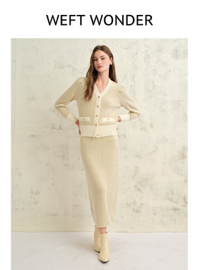 WEFT WONDER 2026年早春新款金银丝长袖羊绒衫针织开衫