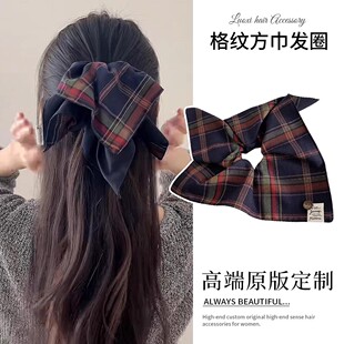 韩式学院风格纹方巾大肠发圈女款扎头头绳时尚头圈发绳低马尾发饰