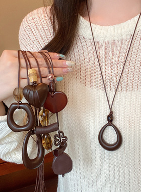 中式复古晕染长款项链女2025新款高级感毛衣链小众设计民族风配饰