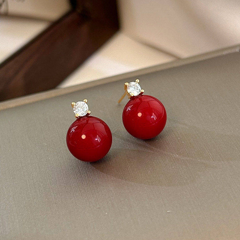 银针新年红色锆石珍珠耳钉秋冬复古气质高级感耳环轻奢小众耳饰女,饰品/流行首饰/时尚饰品新,银饰耳饰,淘宝优惠券,粉丝福利购,淘宝优惠卷