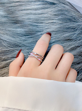 镶钻食指开口戒指女时尚个性双层指环潮人百搭尾戒in素圈锆石戒