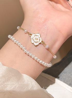 轻奢小众双层叠戴珍珠山手链女简约高级感百搭气质手串手饰品