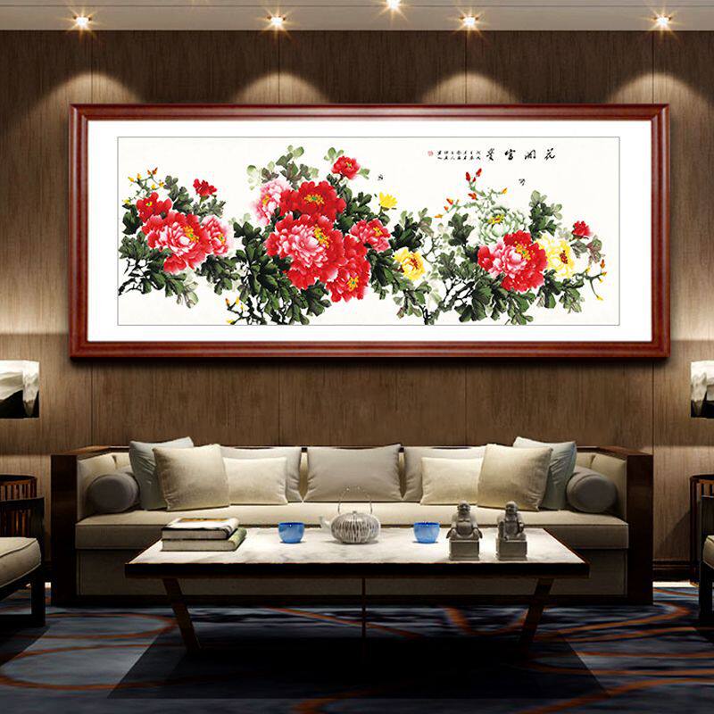 牡丹图挂画带框客厅装饰画餐厅背景墙风水花鸟字画国画纯手绘