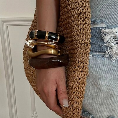 Boho Coffee Irregular Acrylic Resin Chunky Bangles for Women