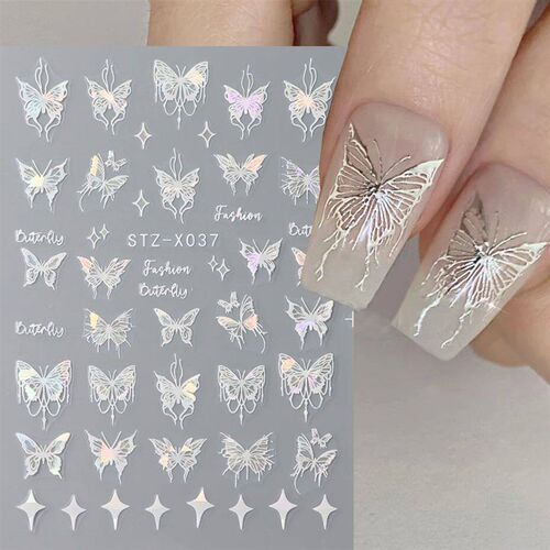 Black White Butterfly Laser Nail ers  Nail Art Decoration Ab