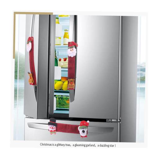 4pcs Christmas Linen Refrigerator Gloves Refrigerator Handle