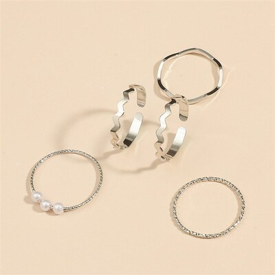 5Pcs/Set Fashion Tiny Wave Ring Set for Women Trend Personal