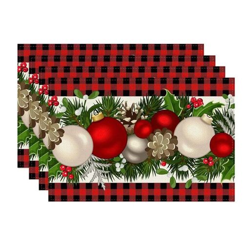 4PCS Linen Christmas Table Placemats 30*45cm Christmas rees
