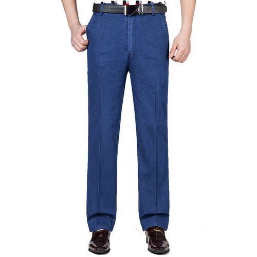 Middle-aged Mens Jeans High Waist Loose Elastic Business Ca